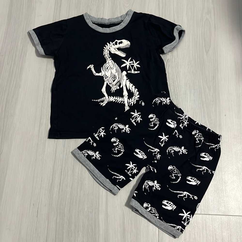 Black and White Dinosaur Fossil Shorts and Shirt Set Toddler Size 4T (Boys)